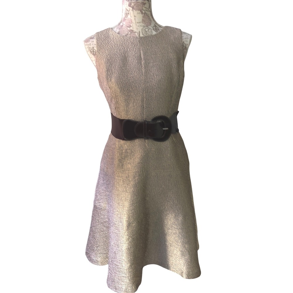 Vintage NWT $139 Anne‎ Klein SPARKLE Champagne Textured Dress Belt Size 6
